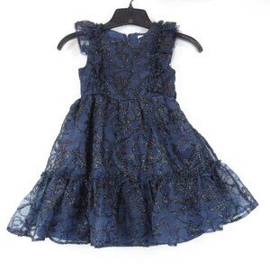 Kensie Girl Soutache Organza Blue Dress Girl's Size 5 Tinsel Ribbon Accent